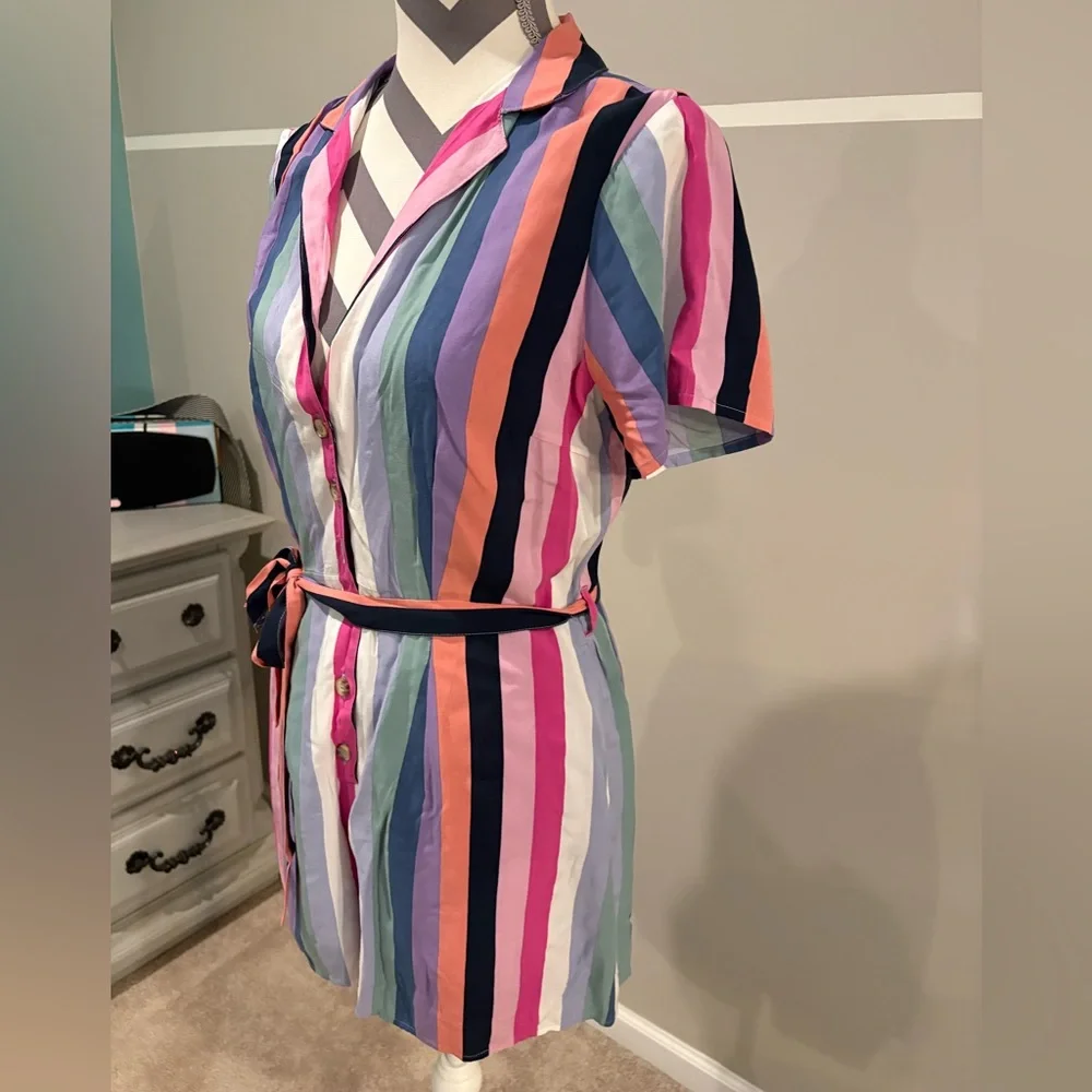 Abercrombie & Fitch Pastel Striped Button Romper - Picture 4 of 8